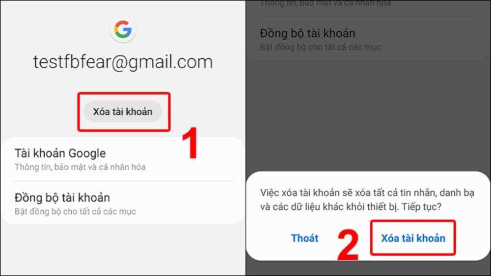 Xác nhận xóa tài khoản Google khỏi thiết bị Android