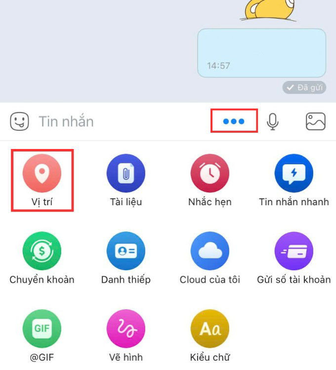 Chọn biểu tượng ba chấm trong khung chat Zalo