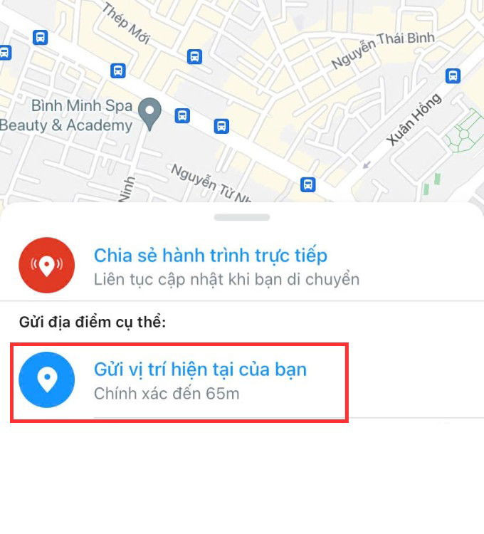Chọn chức năng vị trí và gửi vị trí hiện tại