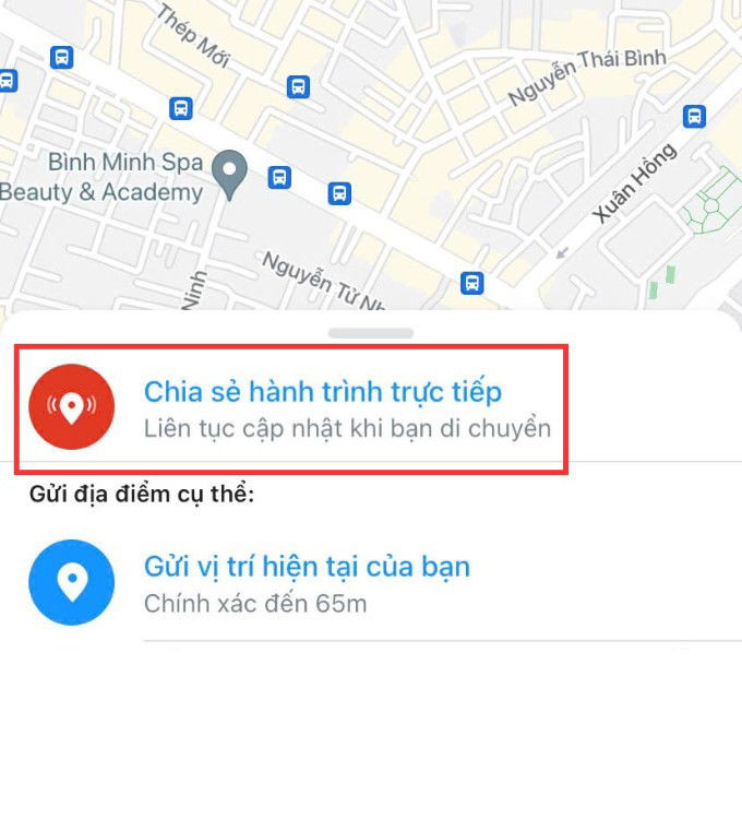 Lựa chọn tính năng chia sẻ hành trình trực tiếp trong Zalo