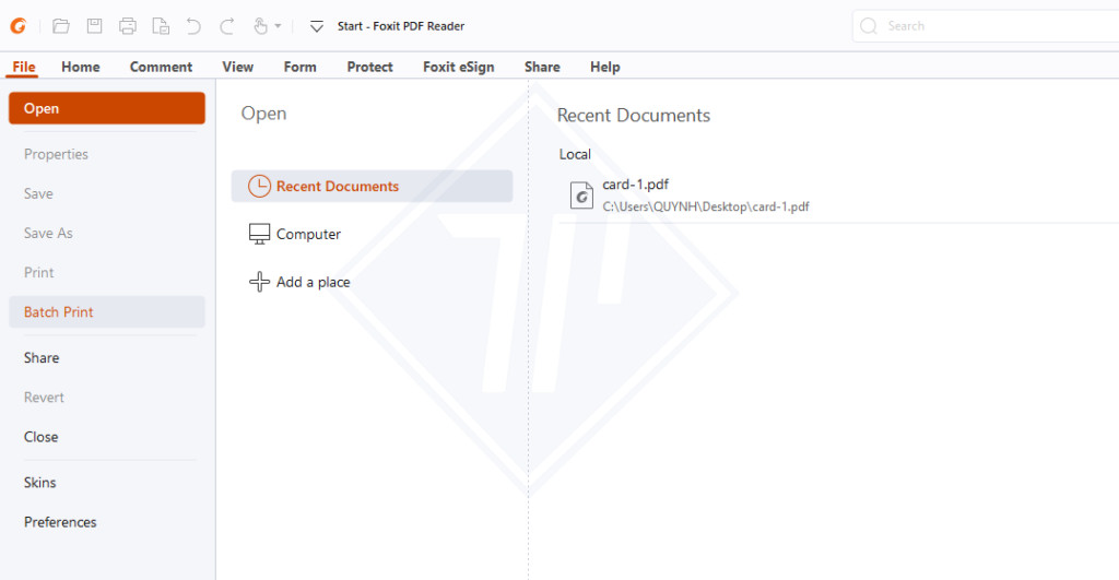 Giao diện Foxit Reader với tùy chọn 'Batch Print' để in nhiều PDF