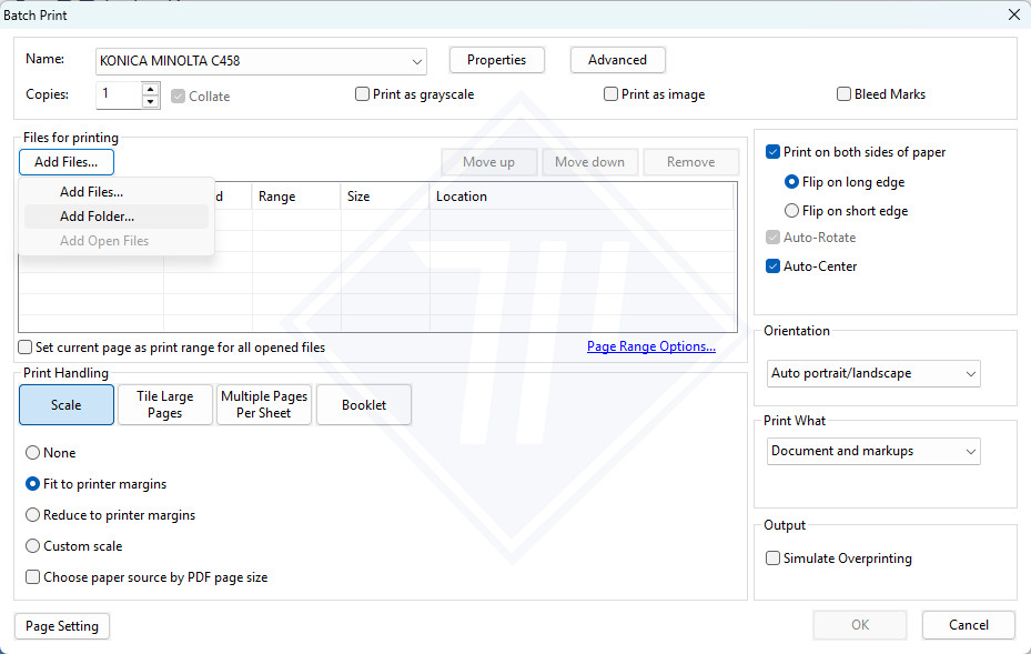 Chọn 'Add Folder' trong Foxit Reader để thêm thư mục file PDF cần in