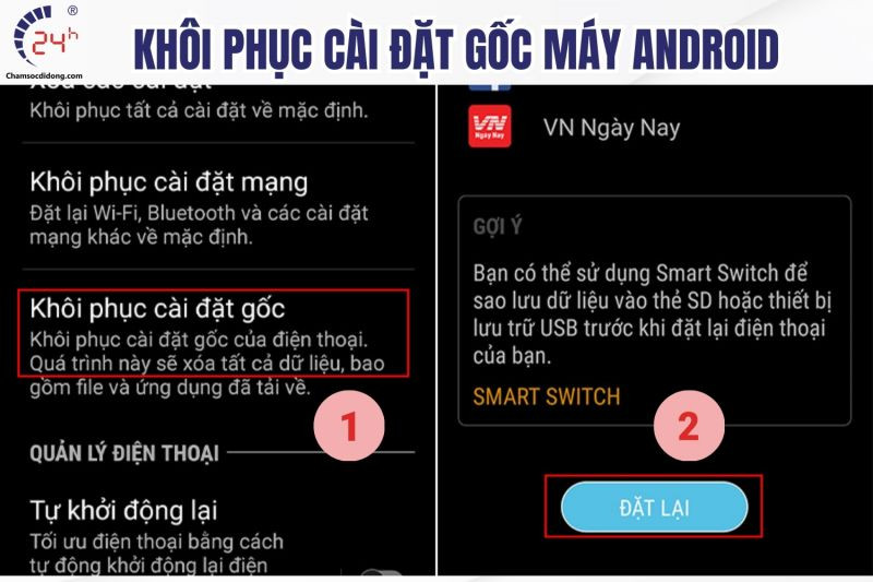 Xác nhận khôi phục cài đặt gốc để sửa lỗi điện thoại Android bị cháy màn hình