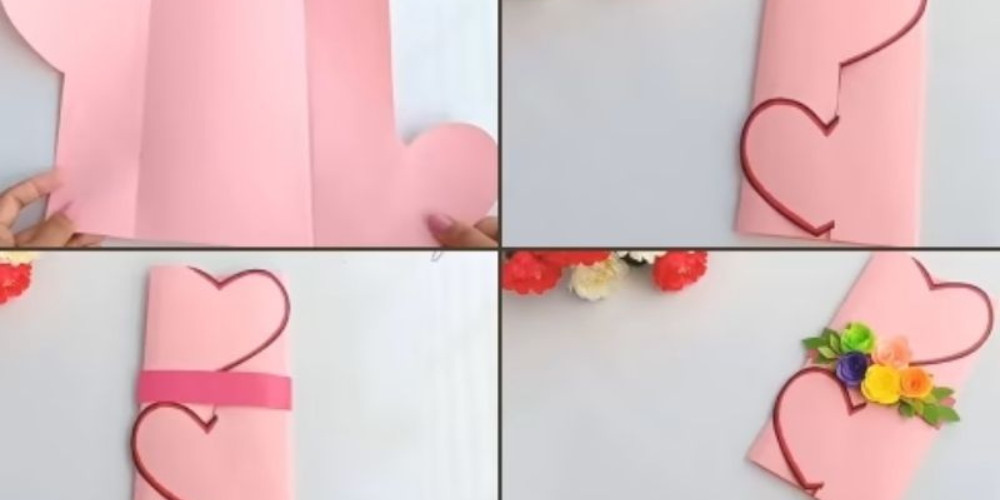 Mẫu thiệp 20/10 đơn giản đã hoàn thành, được trang trí thêm dây cố định.