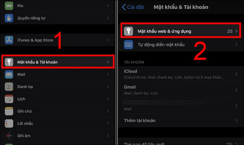 Minh họa các bước truy cập Cài đặt để xem mật khẩu Facebook trên iPhone chạy iOS 13 trở xuống