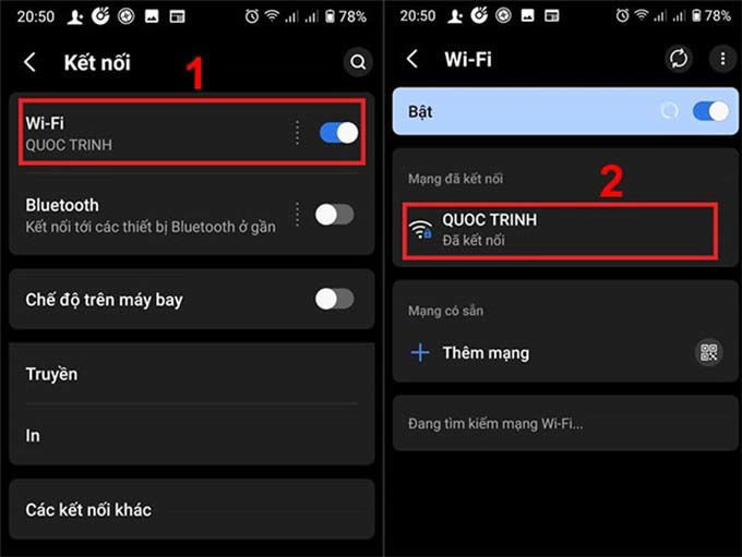 Chọn WiFi đang kết nối và mục &quot;Chạm để chia sẻ mật khẩu&quot; trên Android