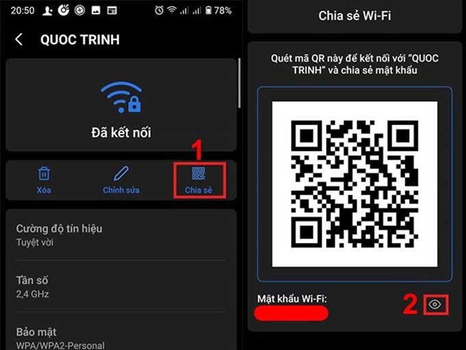 Hiển thị mật khẩu WiFi từ mã QR trên điện thoại Android