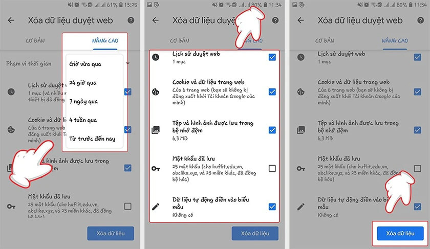 Nhấn chọn các dữ liệu muốn xóa và chọn xóa dữ liệu