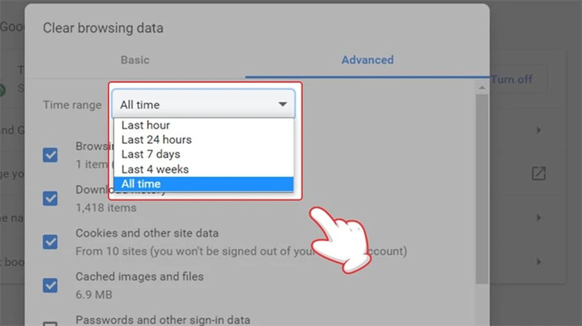 Xóa dữ liệu duyệt web trên Chrome