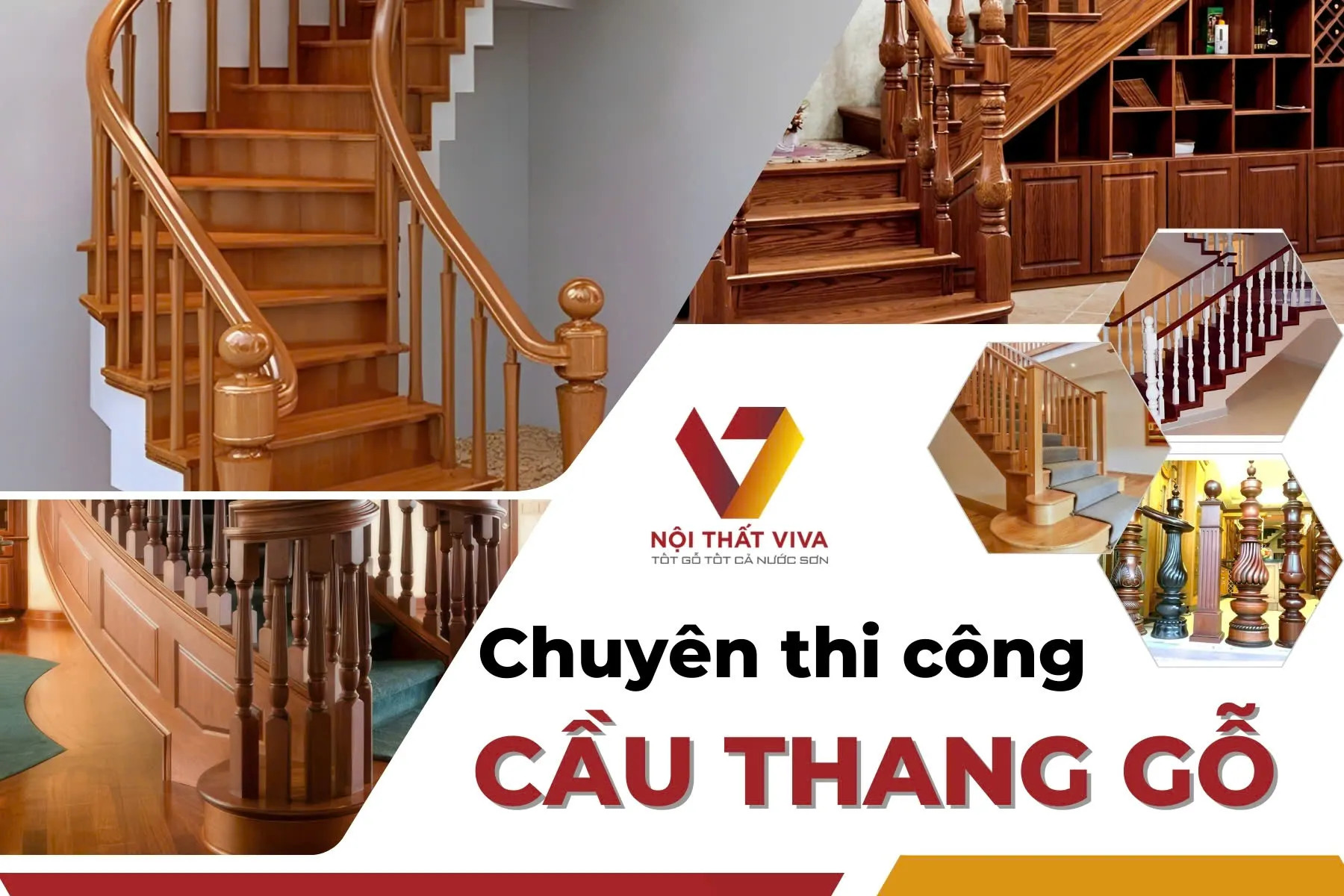 Cầu thang gỗ thiết kế độc đáo, là điểm nhấn sang trọng và đẳng cấp cho không gian nội thất