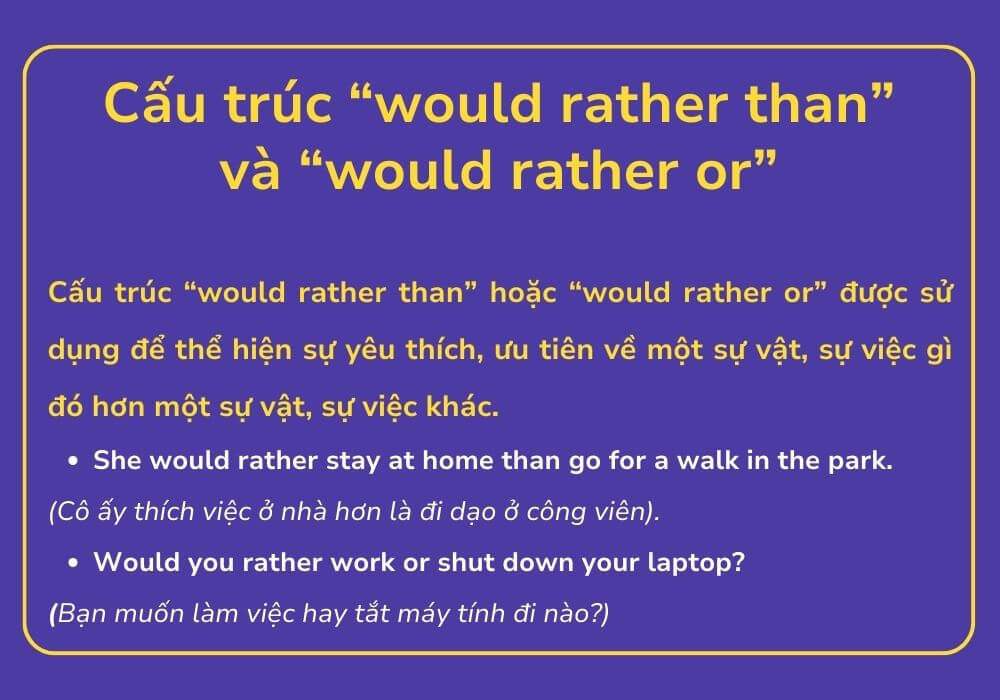 Phân biệt Would Rather Than và Would Rather Or trong câu điều kiện