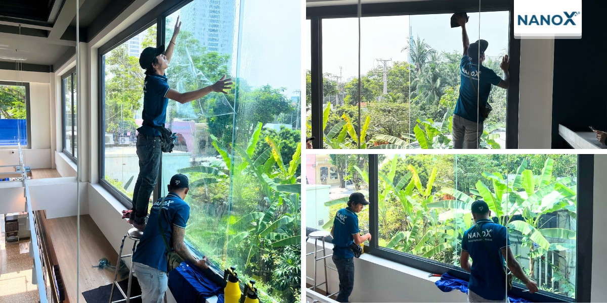 Góc nội thất cửa hàng GS25 sau khi dán phim, không gian mát mẻ và dịu mắt