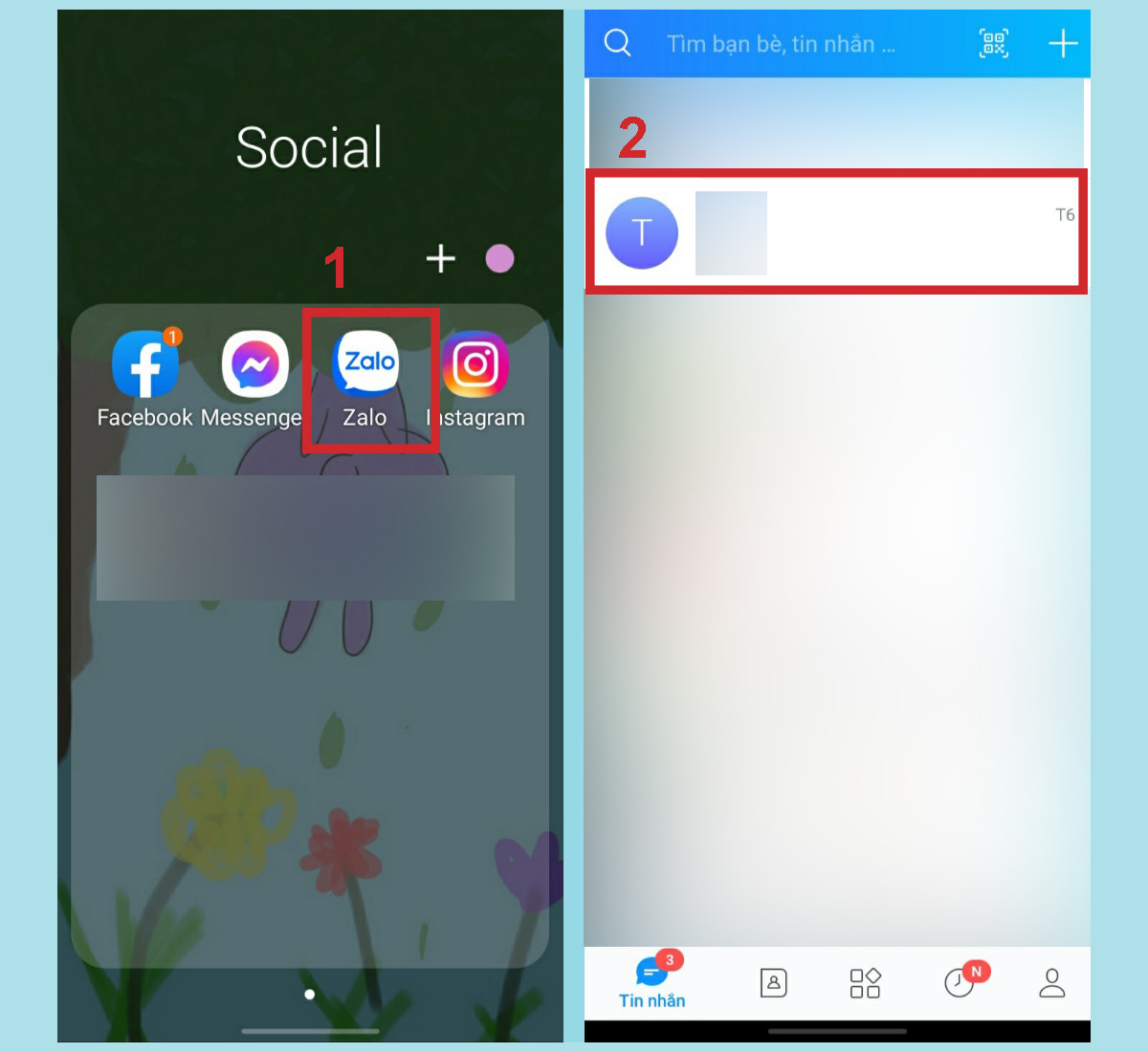 Cách ẩn tin nhắn Zalo trên điện thoại: Bước 1 - Chọn và giữ cuộc trò chuyện