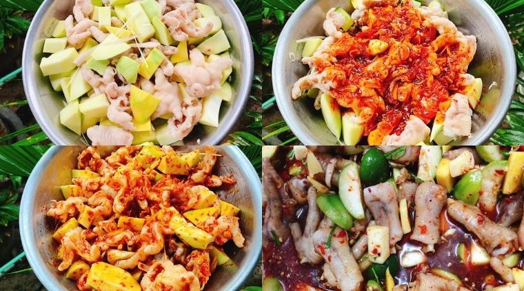 Món chân gà sốt thái hấp dẫn đã trộn đều, sẵn sàng cho vào tủ lạnh để ngấm vị