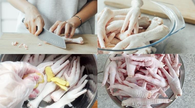 Chân gà đã làm sạch và chặt đôi, sẵn sàng cho công thức làm chân gà sốt thái