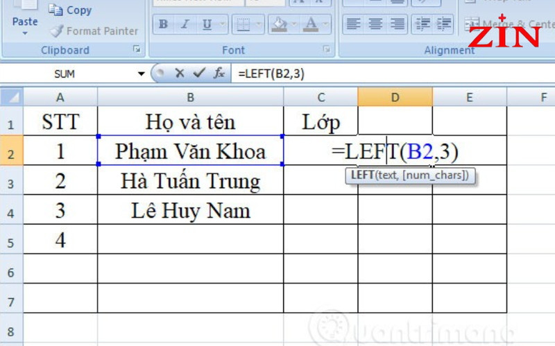 Ví dụ minh họa cách sử dụng hàm LEFT để trích xuất ký tự từ phía bên trái chuỗi văn bản trong Excel