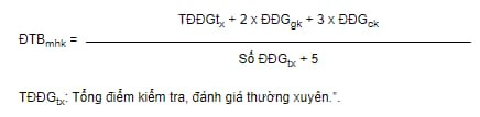 Công thức tính điểm trung bình môn học kỳ
