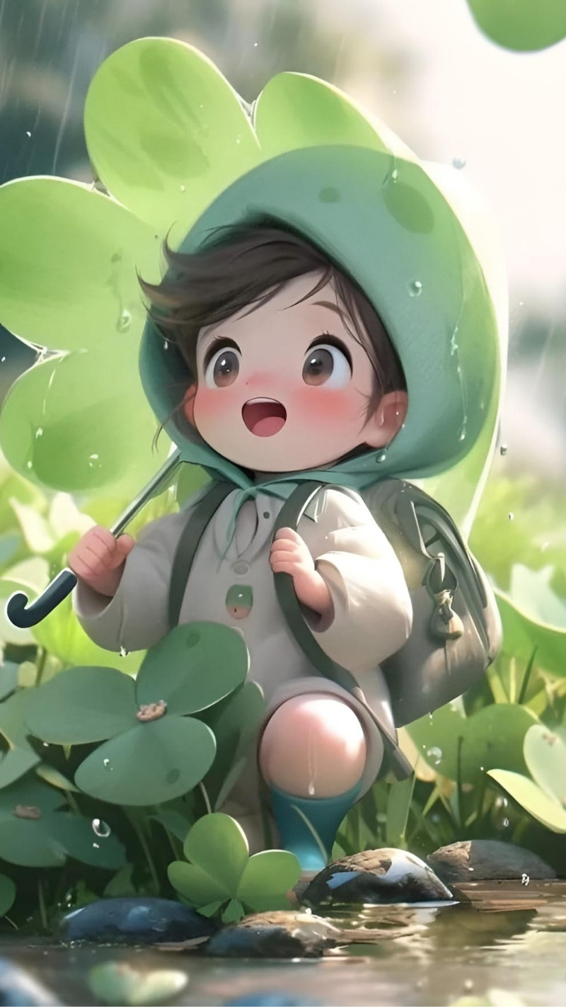 Hình nền cỏ 4 lá cute với hình ảnh động vật dễ thương