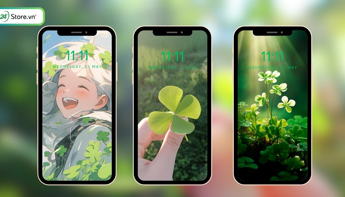 Hình nền cỏ 4 lá xanh mướt cho iPhone