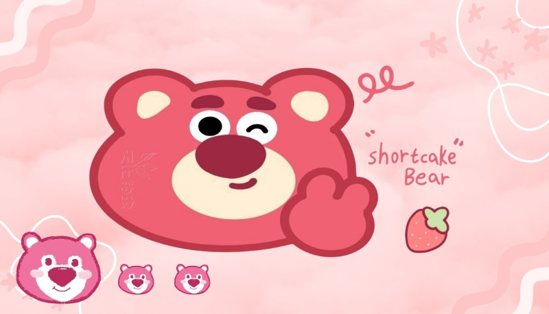 Gấu dâu Lotso mỉm cười trên nền xanh tươi mát cho máy tính
