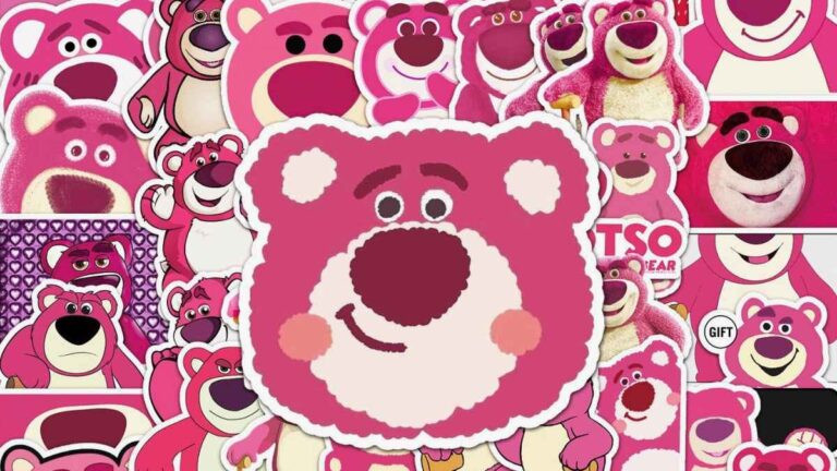 Gấu dâu Lotso ngộ nghĩnh trên nền màu sắc pastel