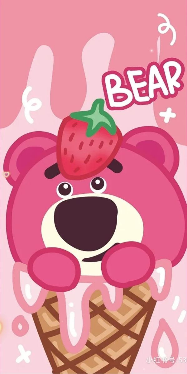 Hình nền gấu dâu Lotso 4K với ánh mắt ngây thơ