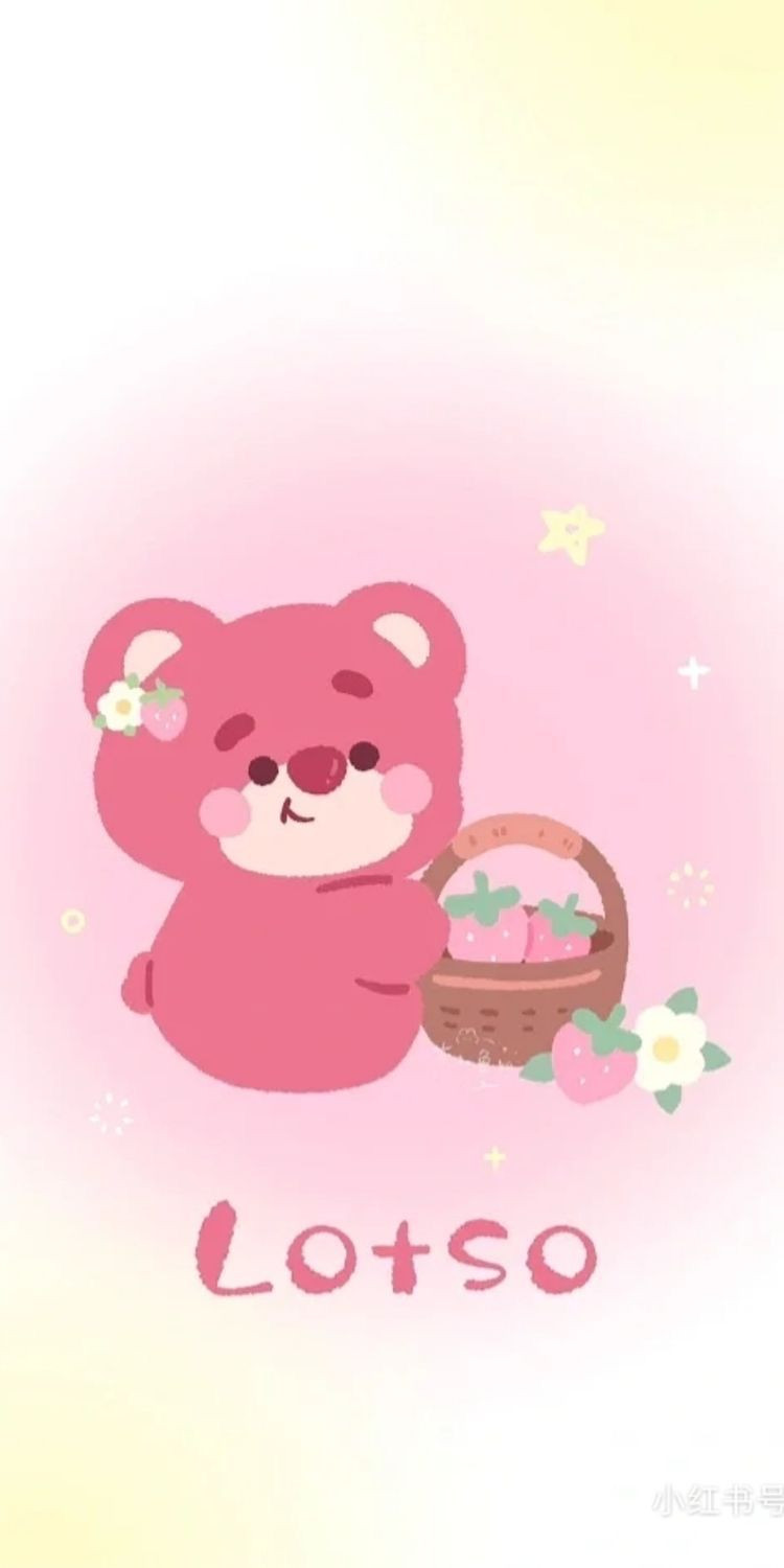 Gấu dâu Lotso đơn giản với biểu cảm đáng yêu trên nền hồng