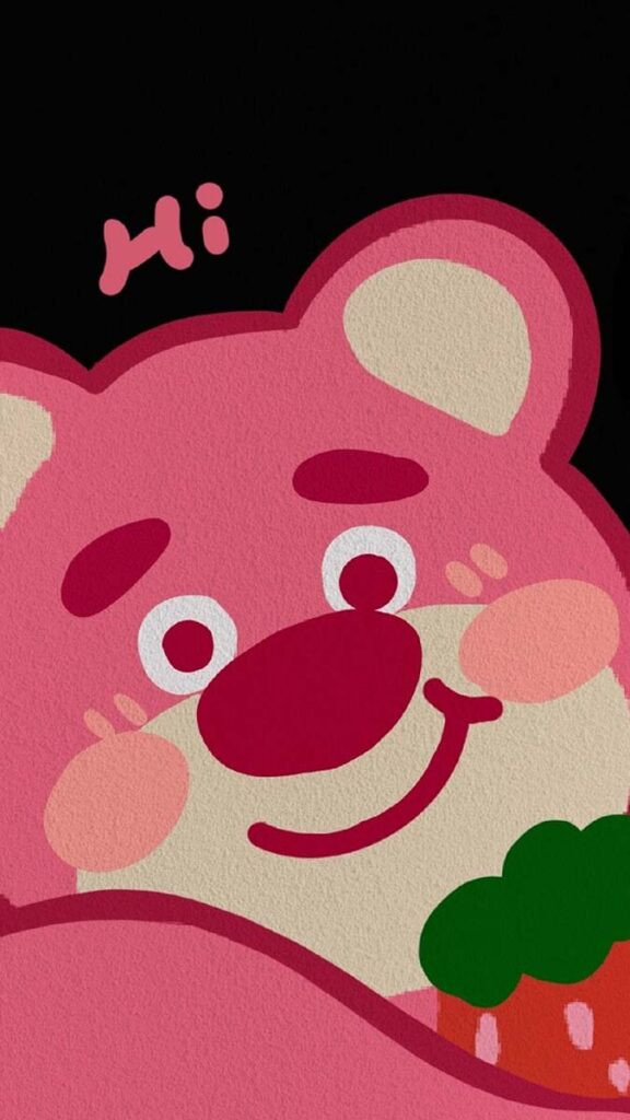 Hình nền gấu dâu Lotso ngồi đáng yêu trên màn hình iPad