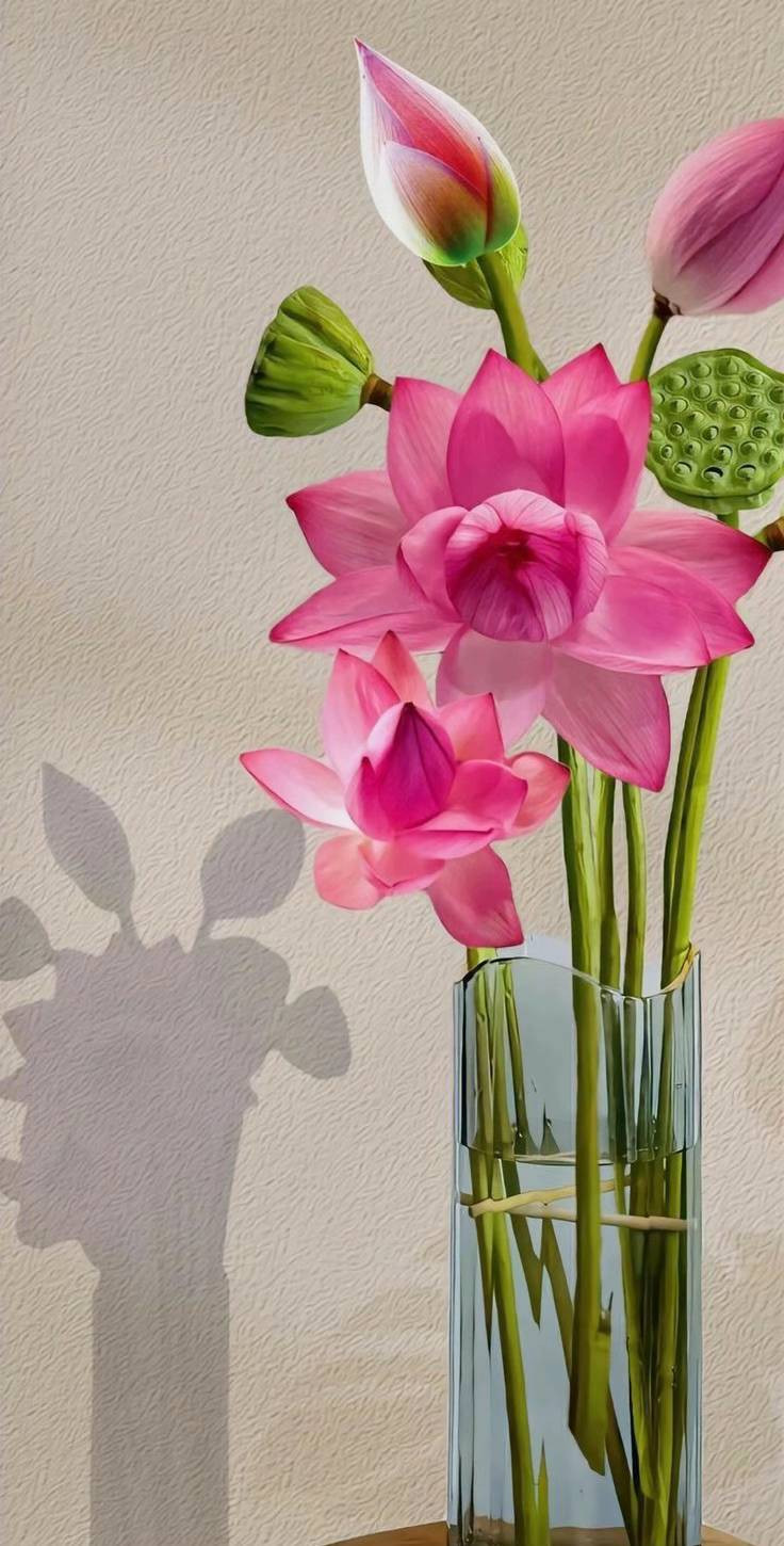 Hình nền hoa sen hồng với cánh hoa xếp lớp