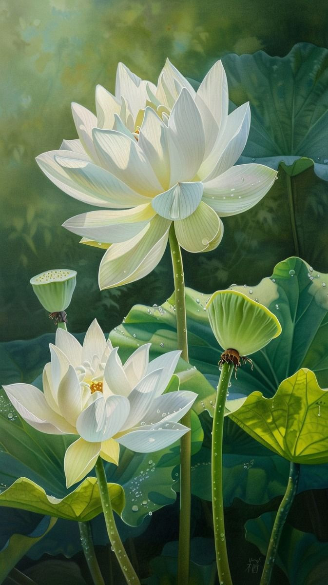 Hình nền hoa sen trắng với ánh sáng tự nhiên