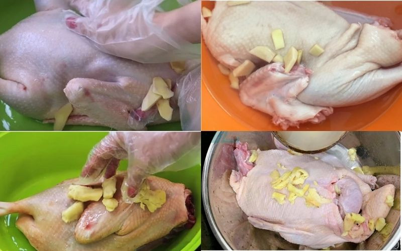 Hướng dẫn cách sơ chế vịt để khử mùi hôi hiệu quả bằng gừng, muối và rượu trắng, đảm bảo thịt vịt sạch sẽ và thơm ngon cho món cháo.