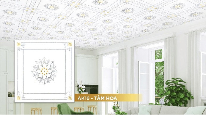 Thiết kế la phông Vĩnh Tường Ánh Kim mẫu Tâm Hoa thanh lịch