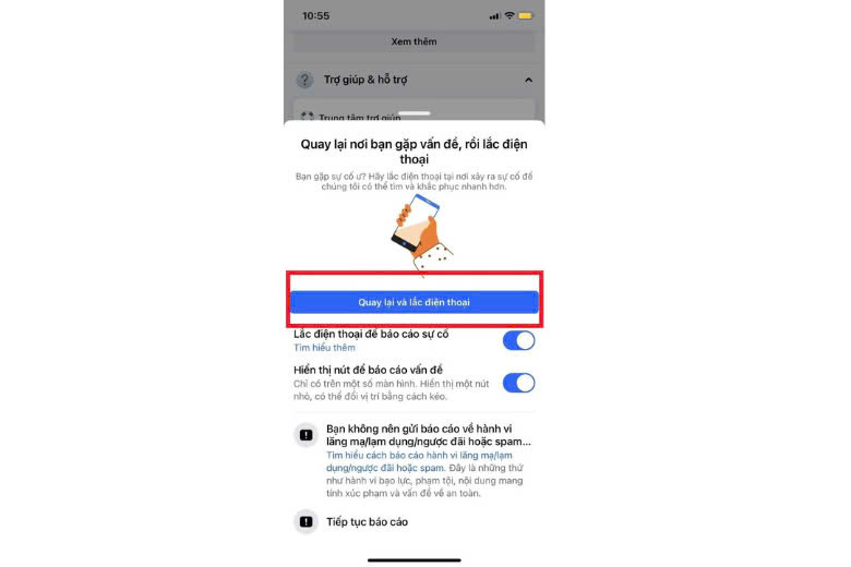 Kích hoạt tính năng lắc điện thoại để báo cáo sự cố trên Facebook