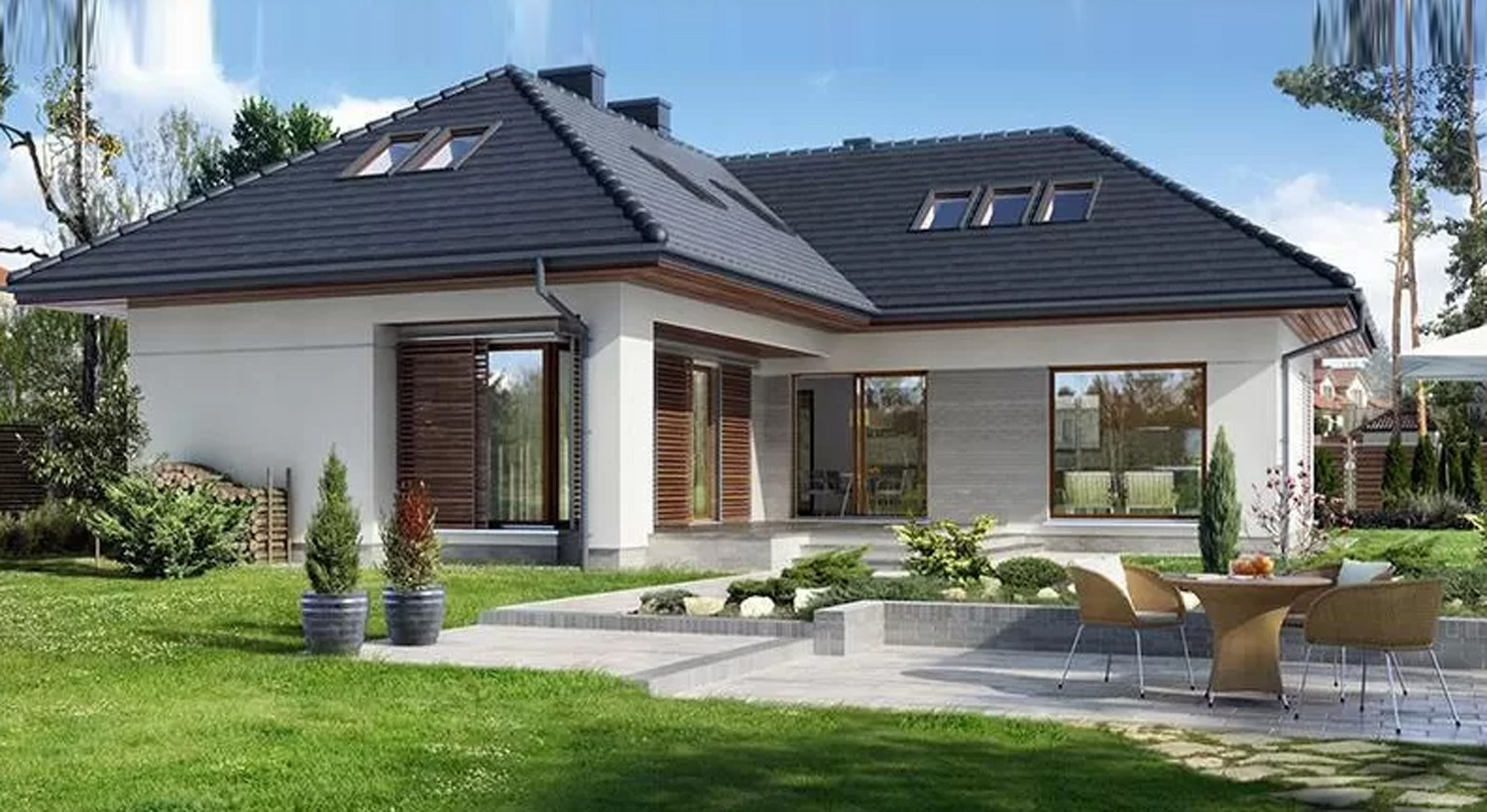 Mẫu nhà mái Nhật 1 tầng tối giản, các khối nhà được bố trí hợp lý