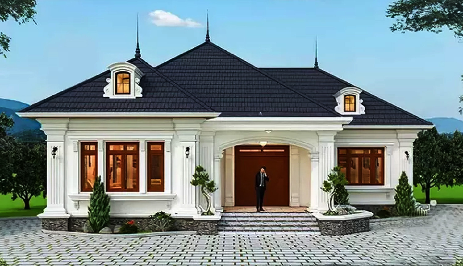 Mẫu nhà mái Nhật 1 tầng hiện đại với mái ngói bằng độc đáo