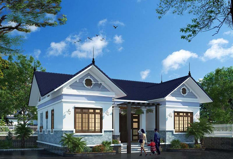 Mẫu nhà cấp 4 nông thôn đơn giản 3 phòng ngủ 1 phòng khách chữ U