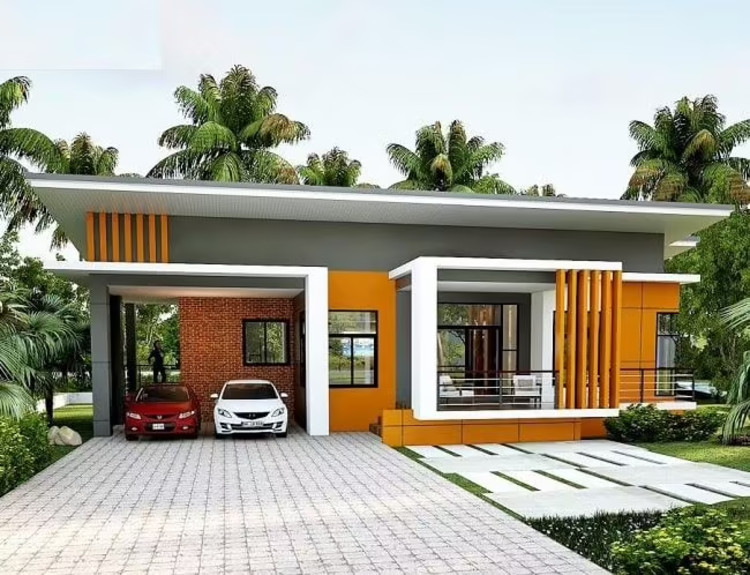 Mẫu nhà cấp 4 nông thôn đơn giản 3 phòng ngủ mái bằng đẹp
