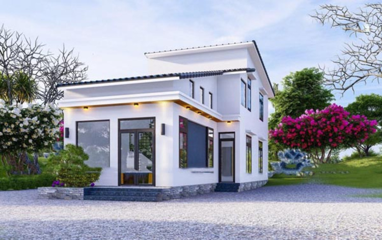 Mẫu nhà cấp 4 nông thôn đơn giản 3 phòng ngủ mái Thái có gác lửng