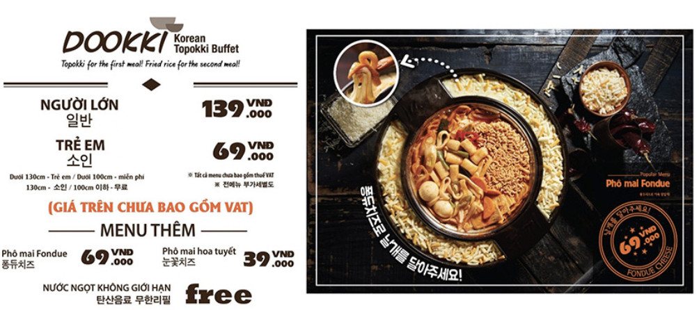 Giá vé buffet và menu tổng hợp của Dookki Vincom Trần Duy Hưng