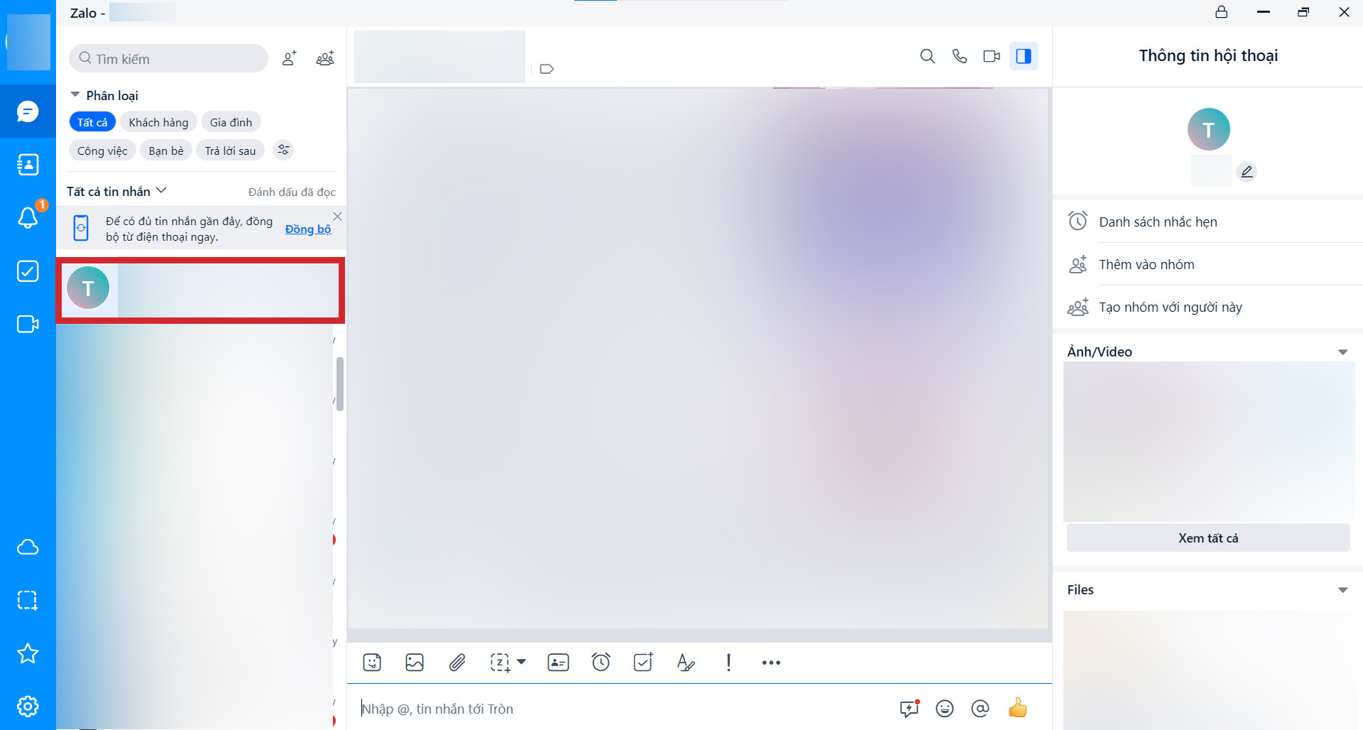 Ẩn tin nhắn Zalo trên máy tính: Bước 1 - Click chuột phải vào cuộc trò chuyện
