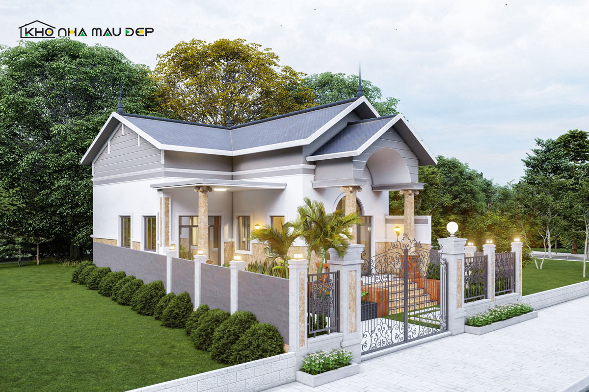 Thiết kế nhà cấp 4 3 phòng ngủ 200 triệu chữ L với sân vườn xanh mát