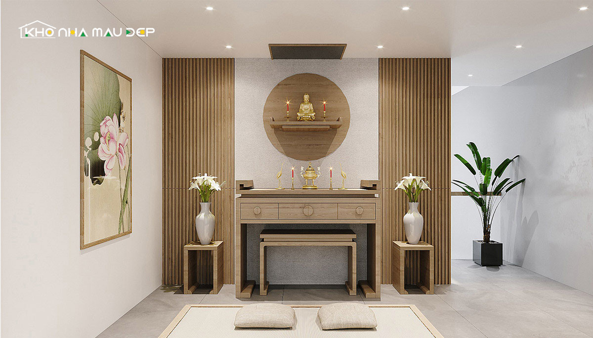 Thiết kế phòng thờ nhà cấp 4 3 phòng ngủ 200 triệu với vật liệu gỗ
