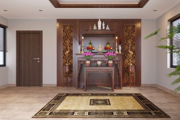 Phòng thờ nhà cấp 4 nông thôn 3 phòng ngủ đẹp, hợp phong thủy