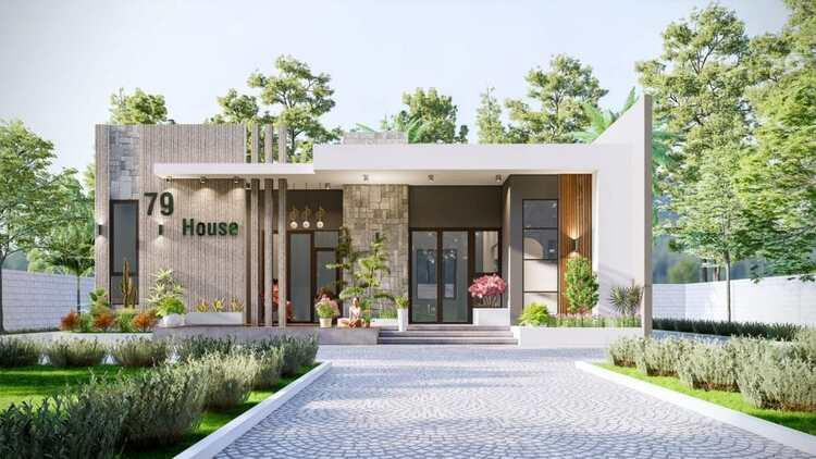 Mẫu nhà cấp 4 nông thôn đơn giản 3 phòng ngủ 450 triệu đẹp, hiện đại