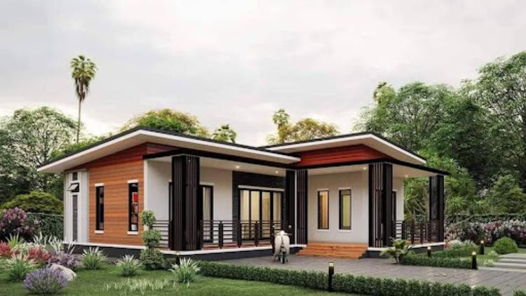 Mẫu nhà cấp 4 nông thôn đơn giản 3 phòng ngủ chữ L đẹp, hài hòa