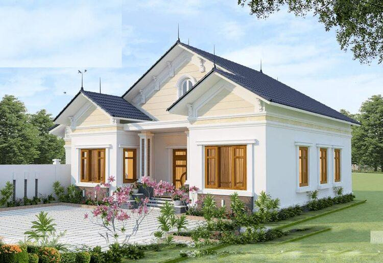Nhà cấp 4 nông thôn đơn giản 3 phòng ngủ chữ U với khoảng sân trước nhà thoải mái