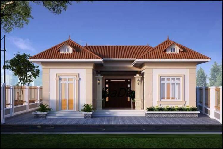 Nhà cấp 4 nông thôn đơn giản 3 phòng ngủ chữ U đẹp, cân đối không gian