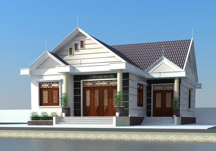 Thiết kế nhà cấp 4 nông thôn đơn giản mái Thái 3 phòng ngủ