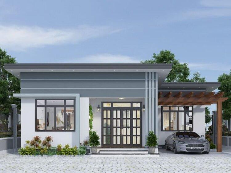 Nhà cấp 4 nông thôn đơn giản 3 phòng ngủ mái bằng có gara tiện lợi