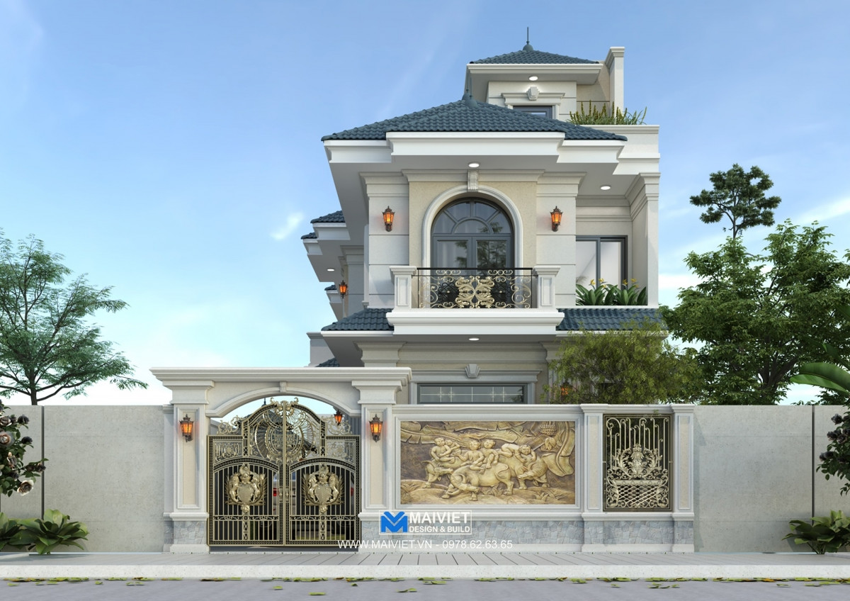 Mẫu nhà mái Nhật 2 tầng cổ điển với họa tiết trang trí tinh xảo